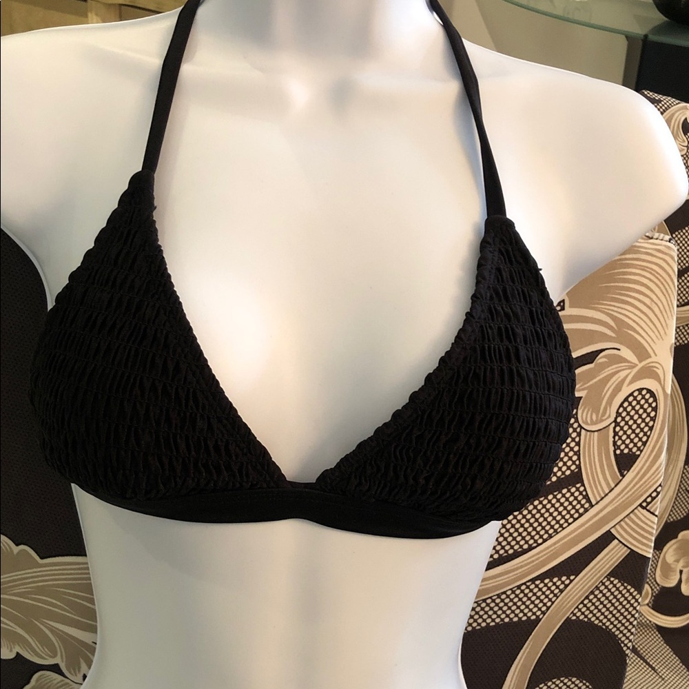 Hula Honey Black Textured Bikini halter Top only sz Small